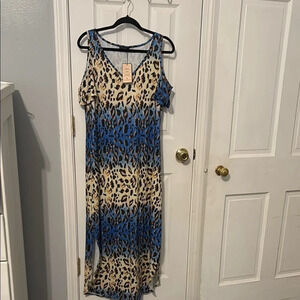 Leopard Print Blue Maxi Dress